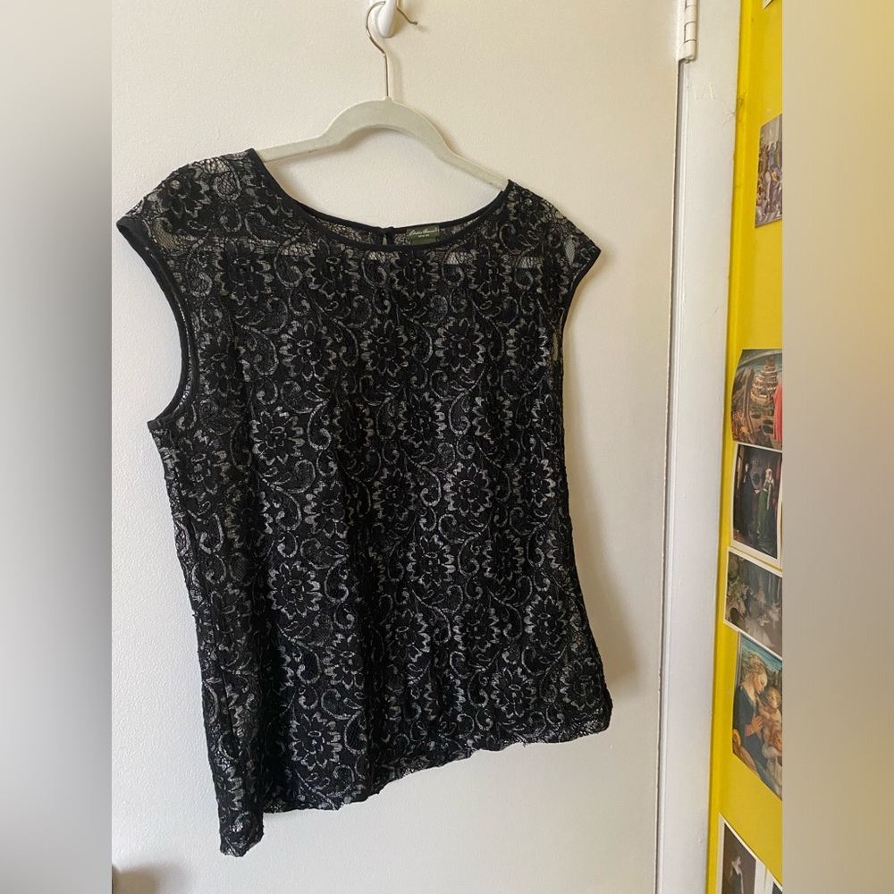 Eddie Bauer Black Lace Overlay Cap Sleeve Top